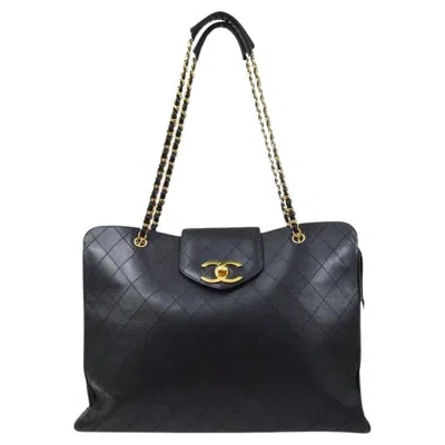 Pre-owned Chanel Black Leather Gold Supermodel Carryall Travel Weekender Shoulder Tote Bag