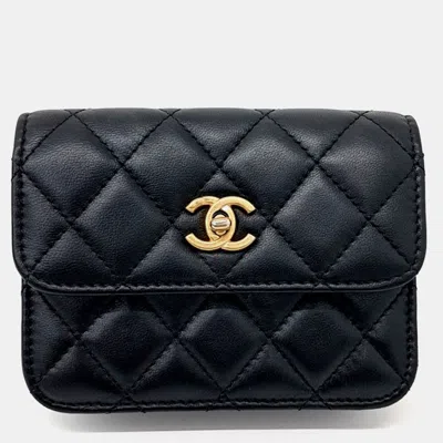 Pre-owned Chanel Black Leather Golden Ball Chain Card Holder
