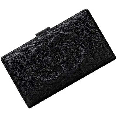 Pre-owned Chanel Black Leather Grained Calfskin Long Wallet (bi-fold) ()