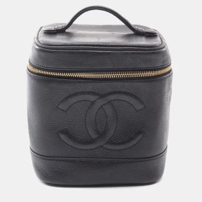 Pre-owned Chanel Black Grained Calfskin Leather Coco Mark Vanity