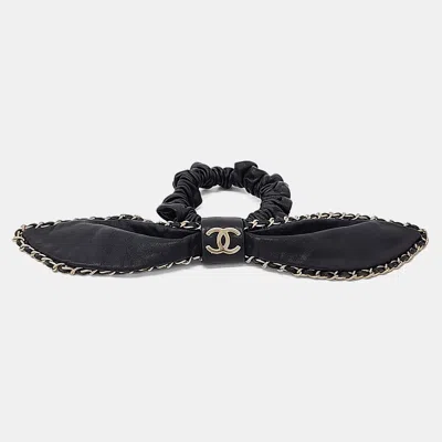 Pre-owned Chanel Black Leather Hair Scrunchie