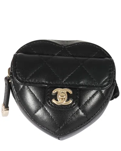 Pre-owned Chanel Black Leather Heart Zipped Arm Coin Purse (authentic Pre-loved)