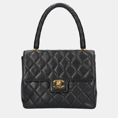 Pre-owned Chanel Black Leather Kelly Top Handle Bag