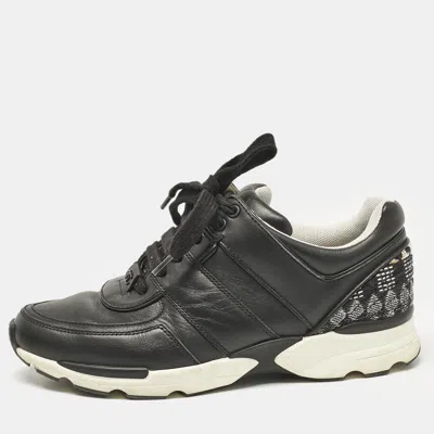 Pre-owned Chanel Black Leather Lace Up Trainers Size 37.5