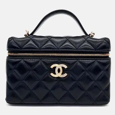 Pre-owned Chanel Black Leather Lambskin Chain Cosmetic Case