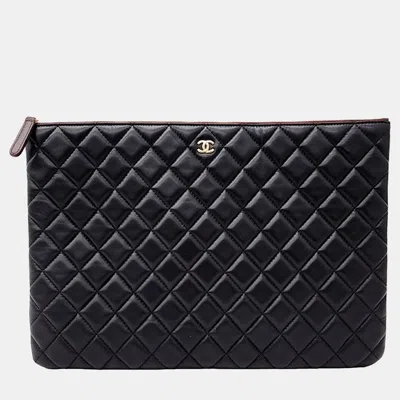 Pre-owned Chanel Black Leather Lambskin Large Clutch