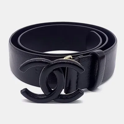 Pre-owned Chanel Black Leather Logo Belt