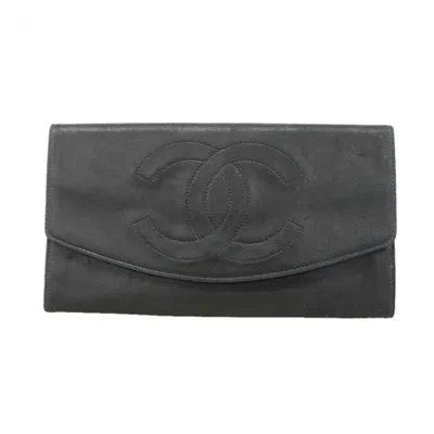 Pre-owned Chanel Black Leather Long Bill Wallet (bi-fold) ()