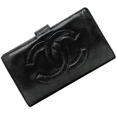 Pre-owned Chanel Black Leather Long Wallet (bi-fold) ()
