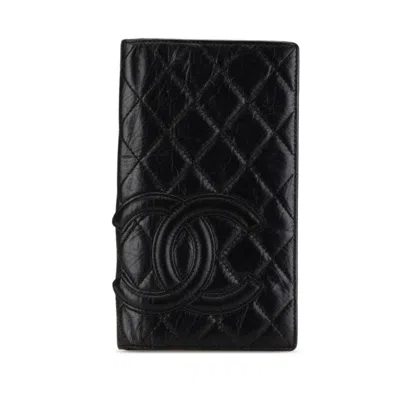 Pre-owned Chanel Black Leather Long Wallet (bi-fold) ()