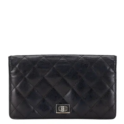 Pre-owned Chanel Black Leather Long Wallet (bi-fold) ()