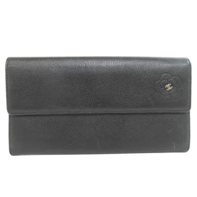 Pre-owned Chanel Black Leather Long Wallet (bi-fold) ()