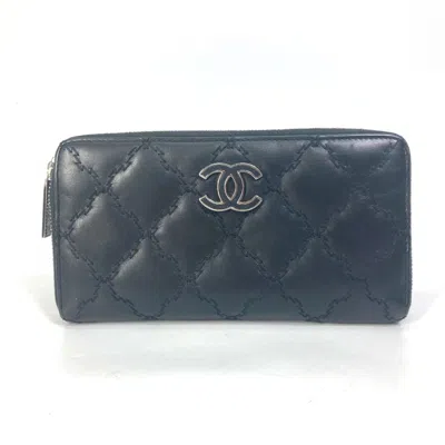 Pre-owned Chanel Black Leather Long Wallet (bi-fold) ()