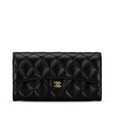 Pre-owned Chanel Black Leather Long Wallet (bi-fold) ()