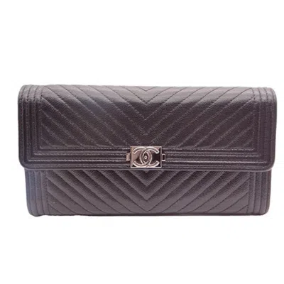 Pre-owned Chanel Black Leather Long Wallet (bi-fold) ()