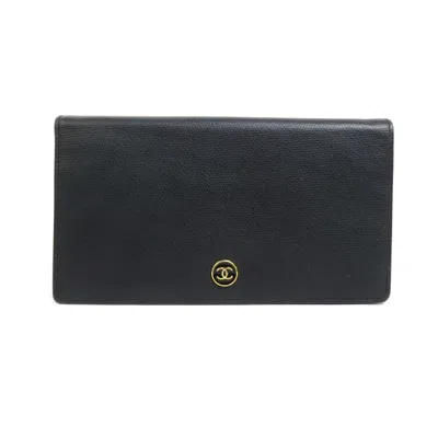 Pre-owned Chanel Black Leather Long Wallet (bi-fold) ()