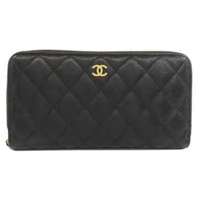 Pre-owned Chanel Black Leather Long Wallet (bi-fold) ()