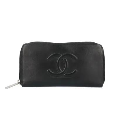 Pre-owned Chanel Black Leather Long Wallet (bi-fold) ()