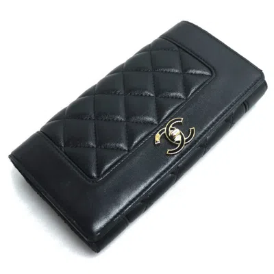 Pre-owned Chanel Black Leather Long Wallet (bi-fold) ()