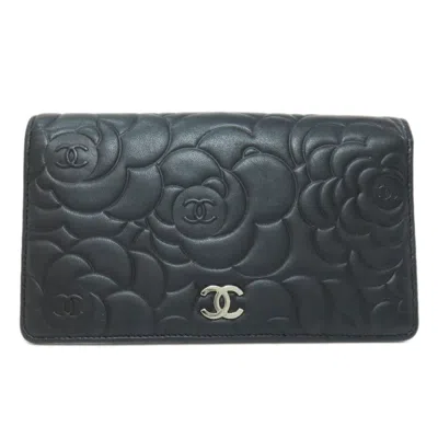 Pre-owned Chanel Black Leather Long Wallet (bi-fold) ()