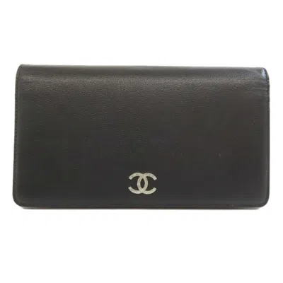 Pre-owned Chanel Black Leather Long Wallet (bi-fold) ()
