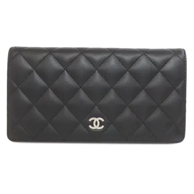 Pre-owned Chanel Black Leather Long Wallet (bi-fold) ()