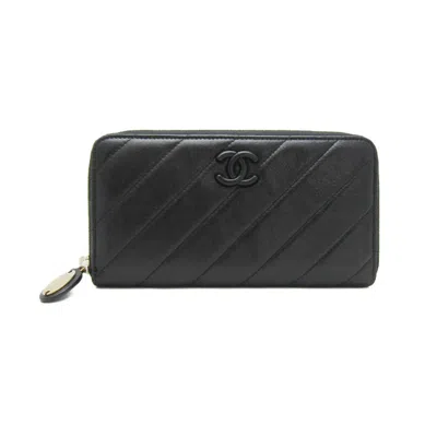 Pre-owned Chanel Black Leather Long Wallet (bi-fold) ()