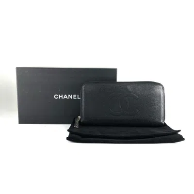 Pre-owned Chanel Black Leather Long Wallet (bi-fold) ()