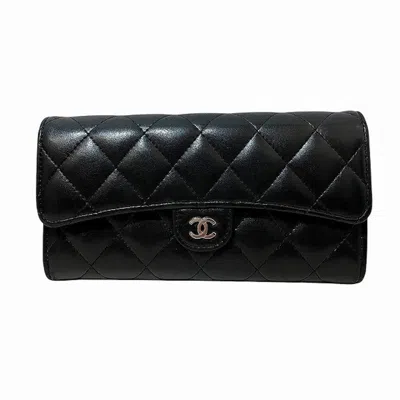 Pre-owned Chanel Black Leather Long Wallet (bi-fold) ()