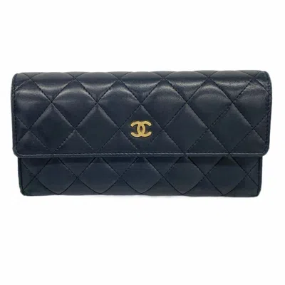 Pre-owned Chanel Black Leather Long Wallet (bi-fold) ()