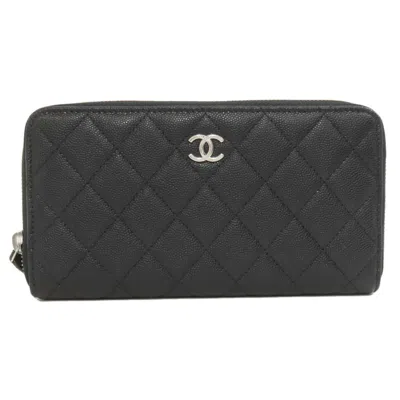 Pre-owned Chanel Black Leather Long Wallet (bi-fold) ()