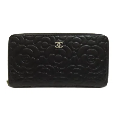 Pre-owned Chanel Black Leather Long Wallet (bi-fold) ()