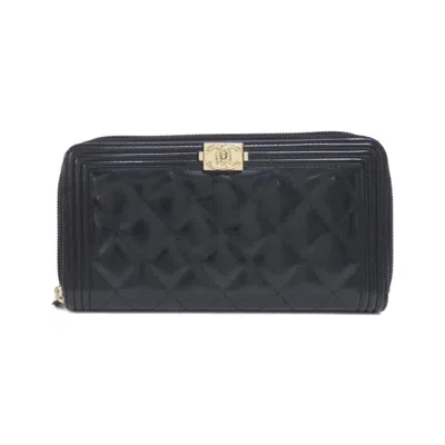 Pre-owned Chanel Black Leather Long Wallet (bi-fold) ()