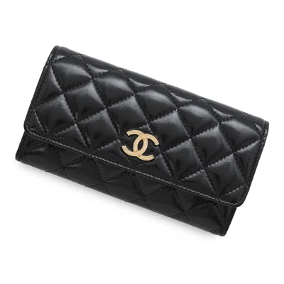 Pre-owned Chanel Black Leather Long Wallet (bi-fold) ()