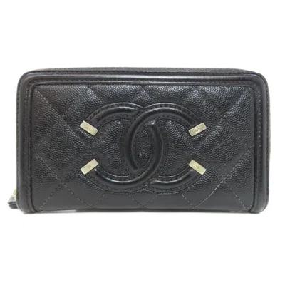 Pre-owned Chanel Black Leather Long Wallet (bi-fold) ()