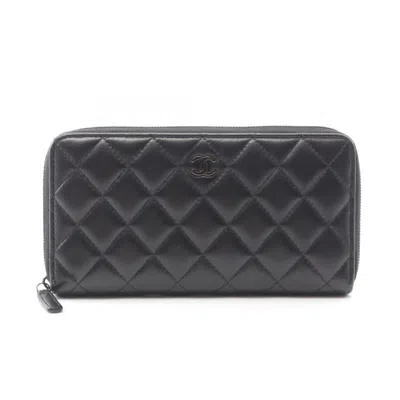 Pre-owned Chanel Black Leather Long Wallet (bi-fold) ()