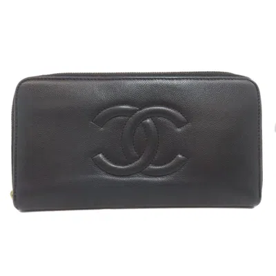 Pre-owned Chanel Black Leather Long Wallet (bi-fold) ()