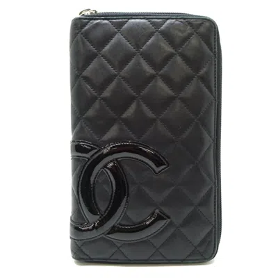 Pre-owned Chanel Black Leather Long Wallet (bi-fold) ()