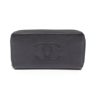 Pre-owned Chanel Black Leather Long Wallet (bi-fold) ()