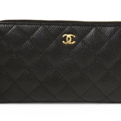 Pre-owned Chanel Black Leather Long Wallet (bi-fold) ()