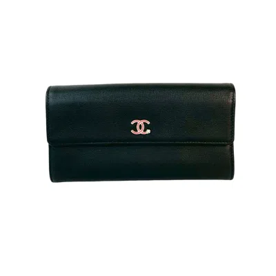 Pre-owned Chanel Black Leather Long Wallet (bi-fold) ()