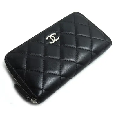 Pre-owned Chanel Black Leather Long Wallet (bi-fold) ()