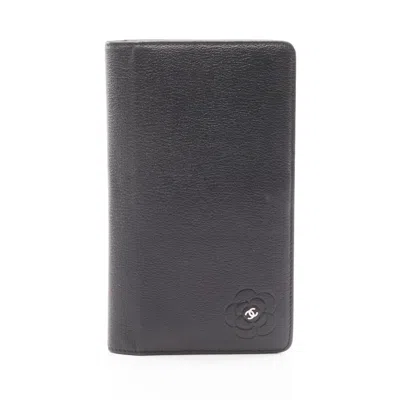 Pre-owned Chanel Black Leather Long Wallet (bi-fold) ()