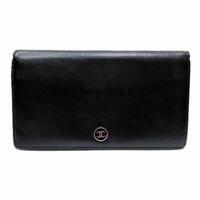 Pre-owned Chanel Black Leather Long Wallet (bi-fold) ()