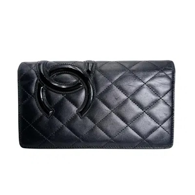 Pre-owned Chanel Black Leather Long Wallet (bi-fold) ()