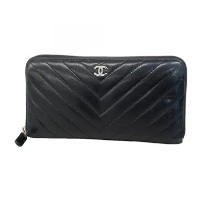 Pre-owned Chanel Black Leather Long Wallet (bi-fold) ()