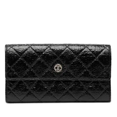 Pre-owned Chanel Black Leather Long Wallet (bi-fold) ()