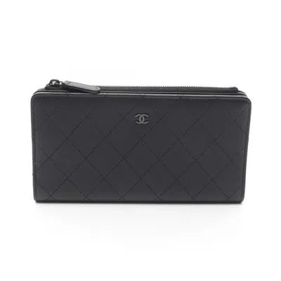 Pre-owned Chanel Black Leather Long Wallet (bi-fold) ()