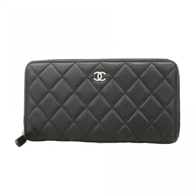 Pre-owned Chanel Black Leather Long Wallet (bi-fold) ()