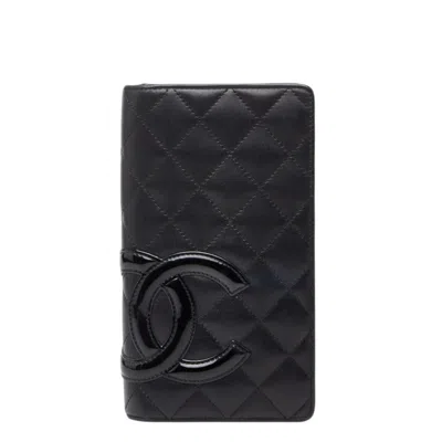 Pre-owned Chanel Black Leather Long Wallet (bi-fold) ()